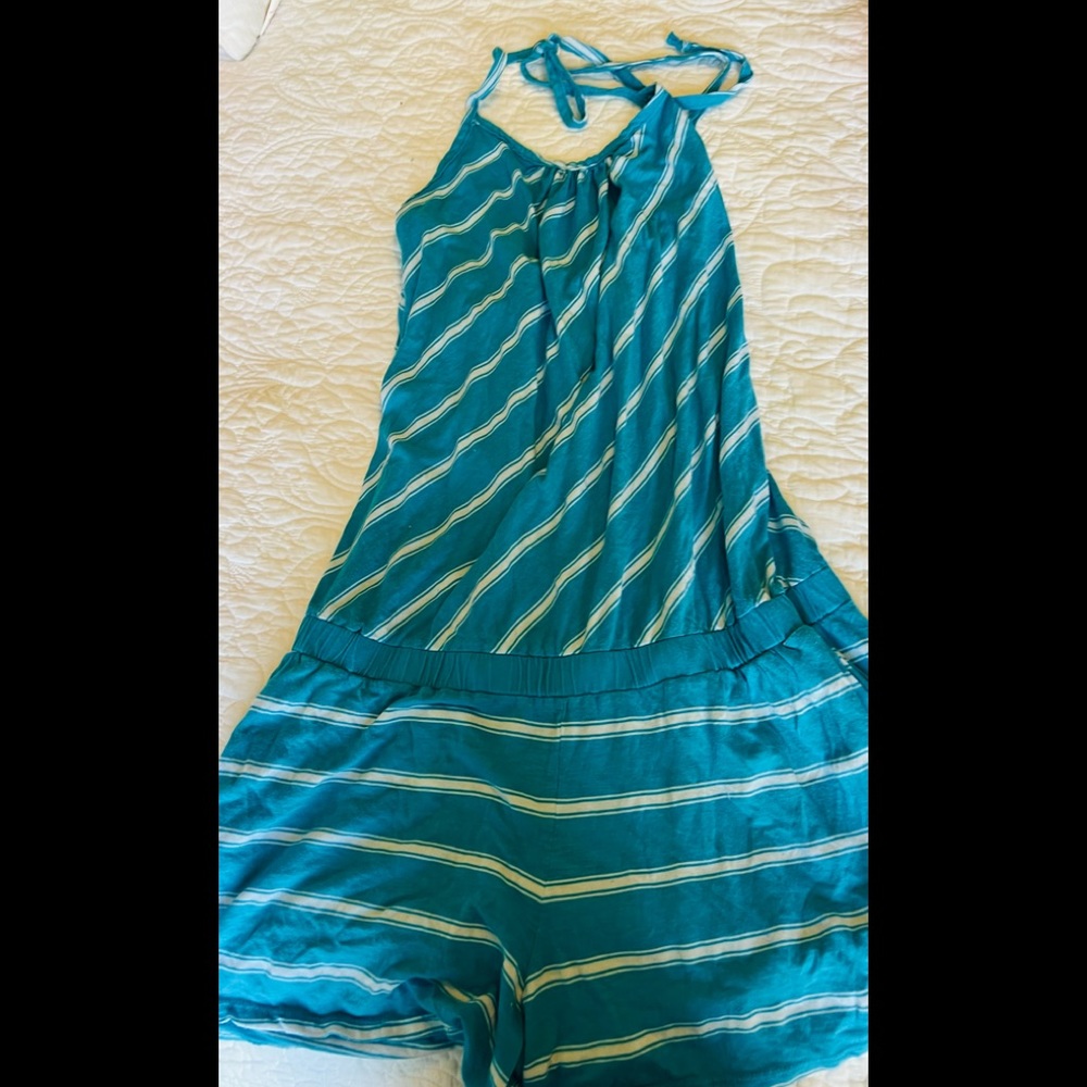 Womens Michael Stars turquoise and white romper shorts size One size.